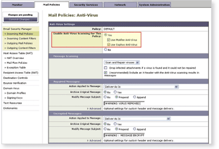 IronPort email security appliances with Sophos anti-virus