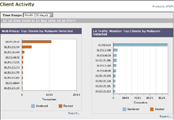 Instantly identify systems infected with malware using the Client Activity report.